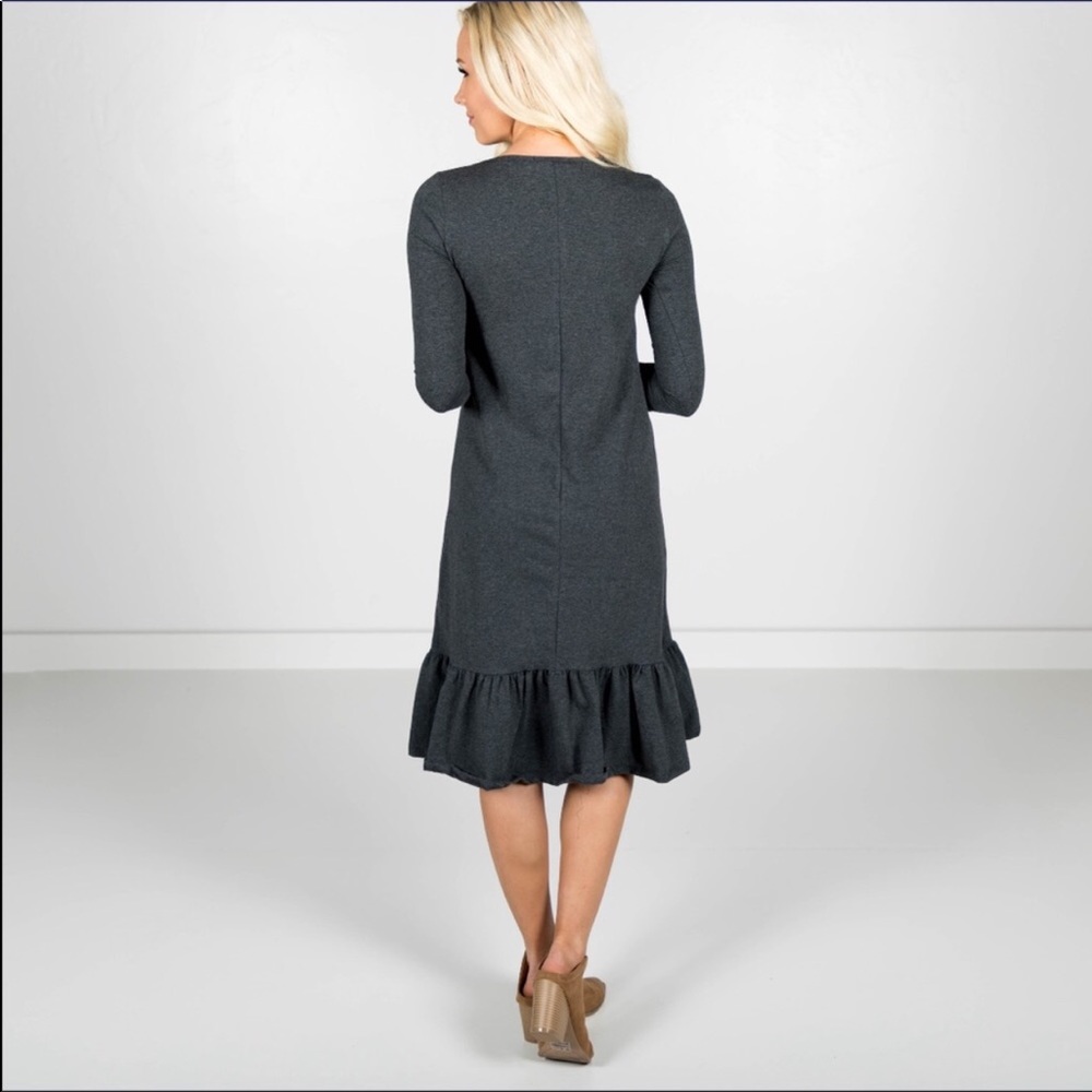 Ruffled Back Dress in Charcoal - Picture 2 of 4